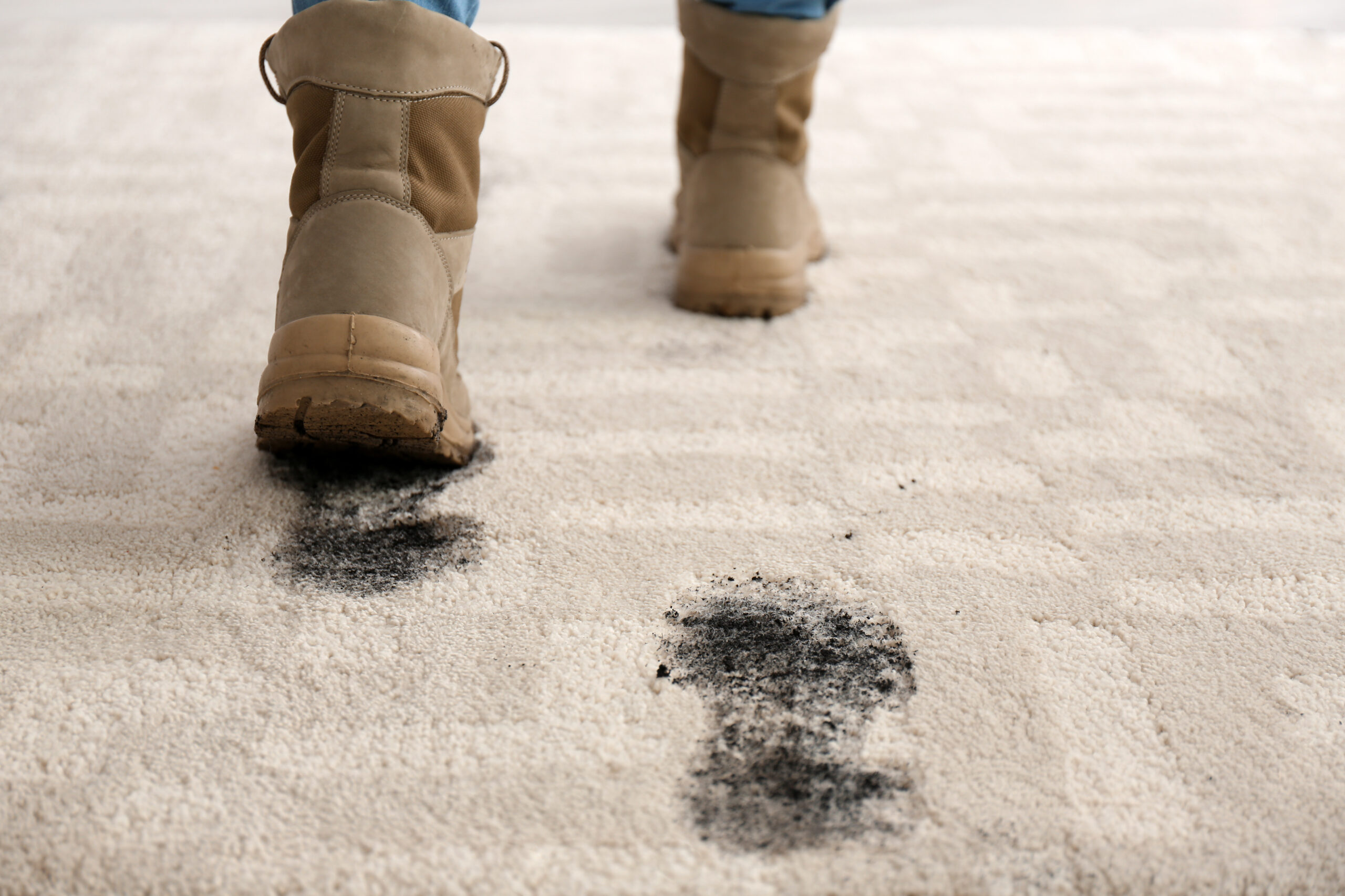 Americlean carpet cleaning dirty boots on carpet